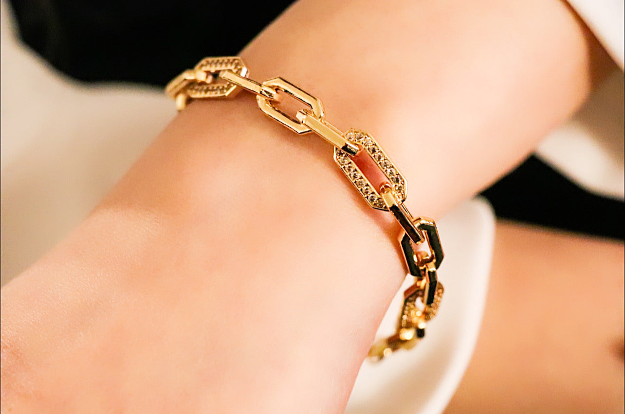 Gold & Zircon Graduated Link Chain Bracelet