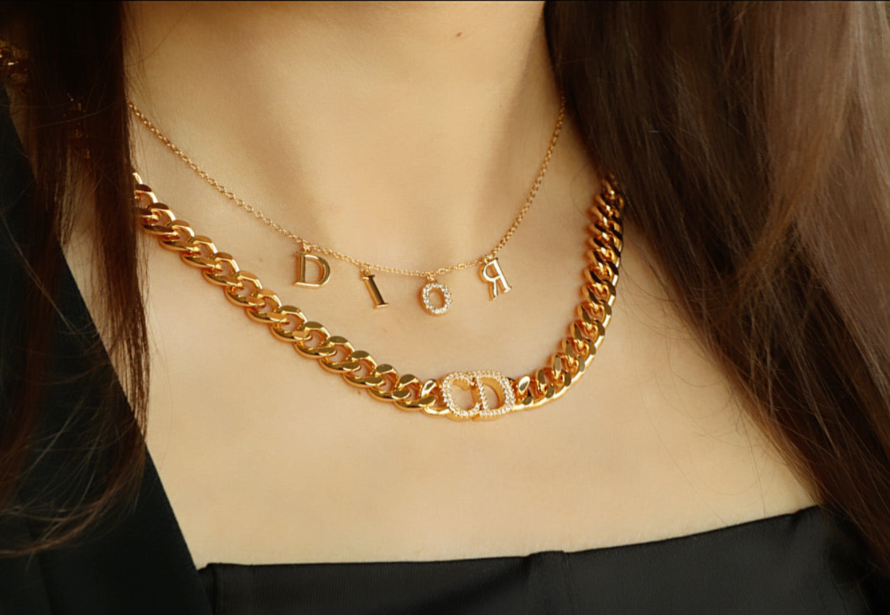 Luxury New CD Link chain  Necklace studded with Zircon - High Quality 18k Gold Plated Statement Piece