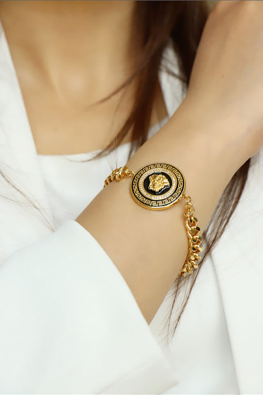 Luxury 18k Gold-Plated Versacei Chain Bracelet with Zircon