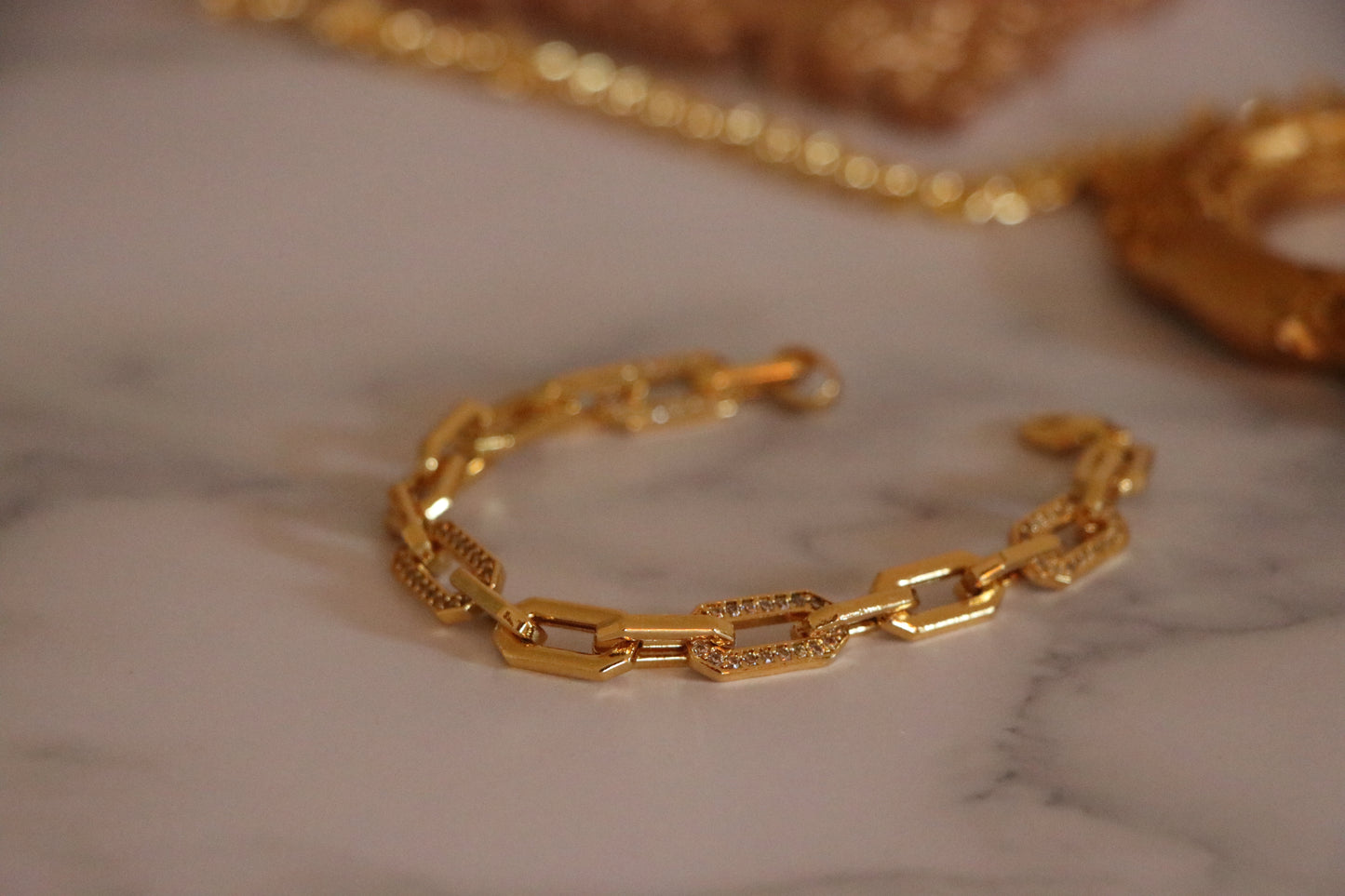 Gold & Zircon Graduated Link Chain Bracelet