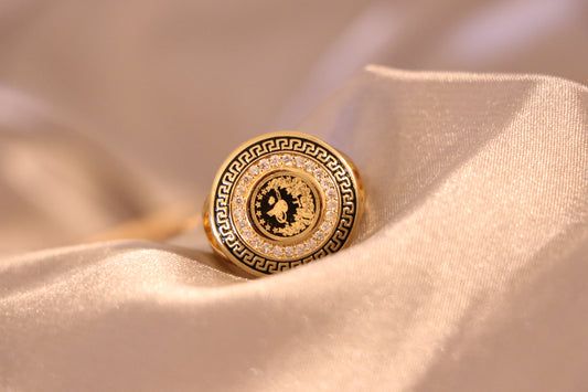 Luxury Versace Circular Turkish Lyra Coin Zircon Free Size Ring - Adjustable