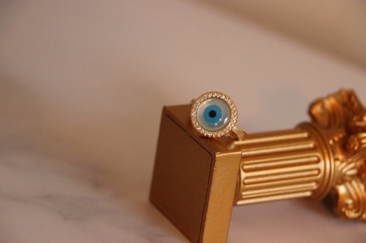 Circular Blue Evil Eye Zirconia Ring - Adjustable Free Size Ring