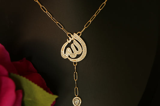 ’ALLAH’ Name Linkchain Necklace studded with White Crystals and Zircon Necklaces