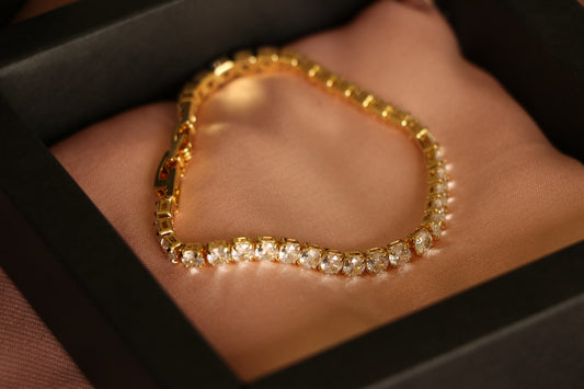 Gold Rose Zircon Rhinestone Tennis Bracelet