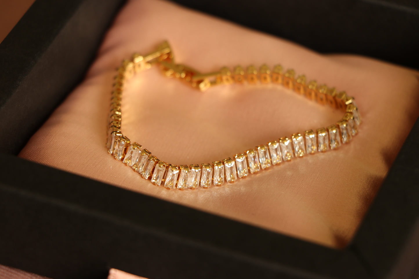 Golden Crystal Rhinestone Tennis Bracelet