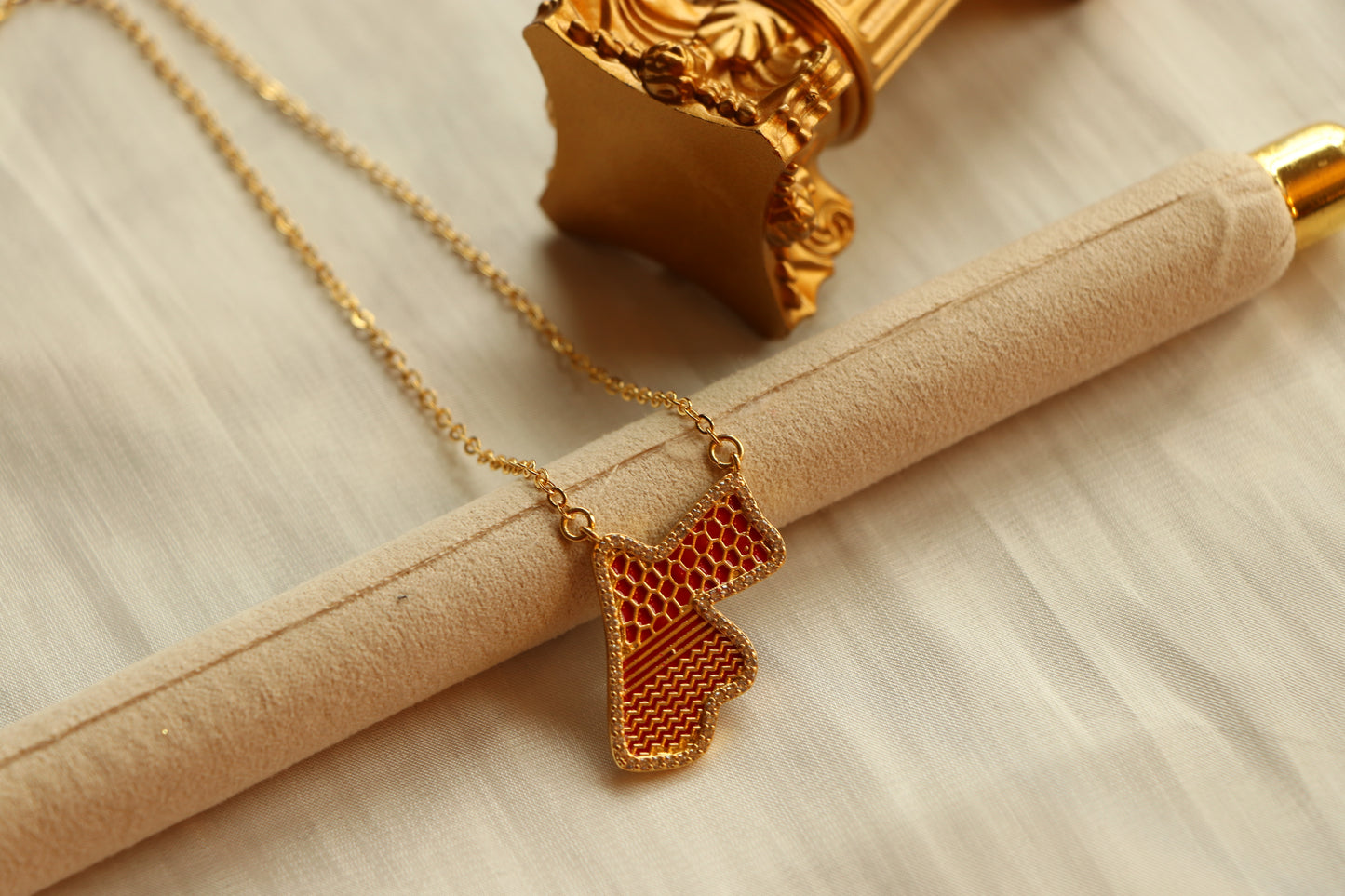 Luxury Golden Red Zircon JORDAN Country Map Gold & Red Colors - Pendant Necklace