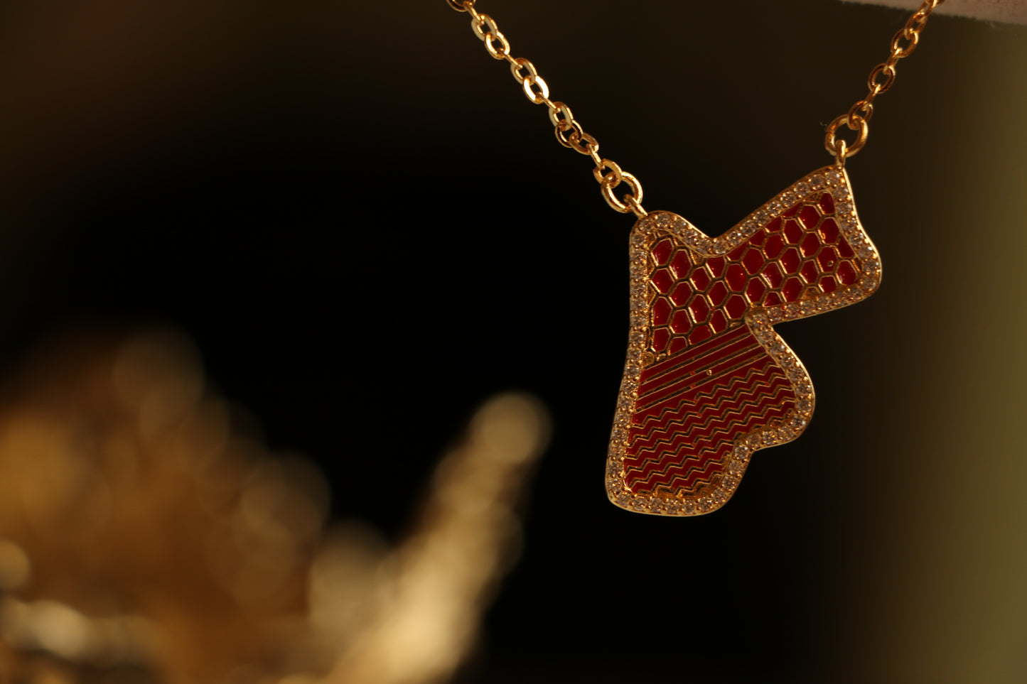 Luxury Golden Red Zircon JORDAN Country Map Gold & Red Colors - Pendant Necklace