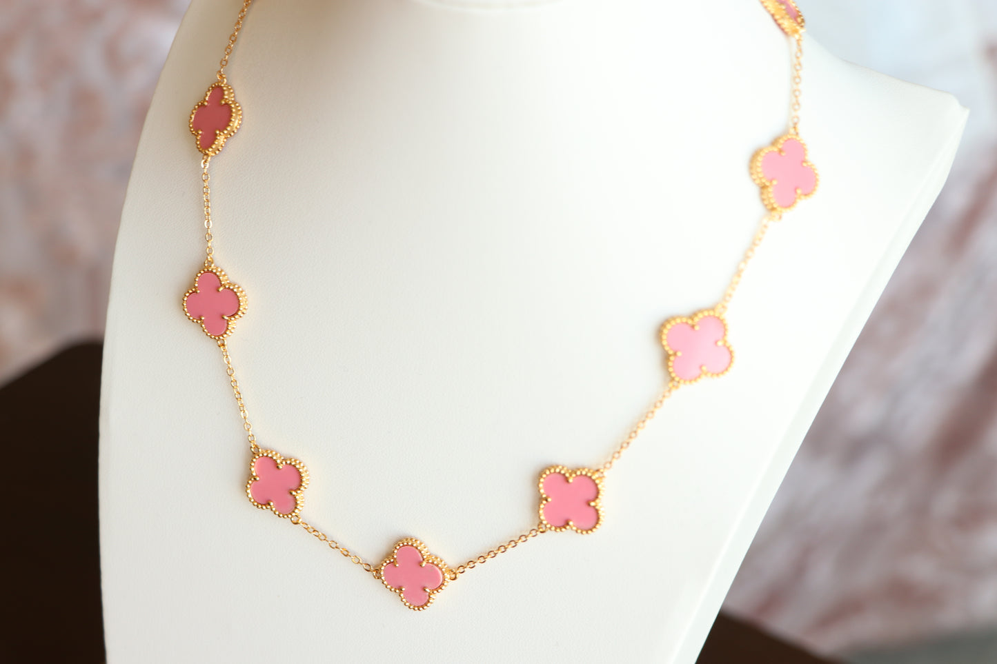 Luxury VCA Necklace with 10 Multi Rose Pink Leaf Clover - High Quality 18k Gold Plated Statement Piece