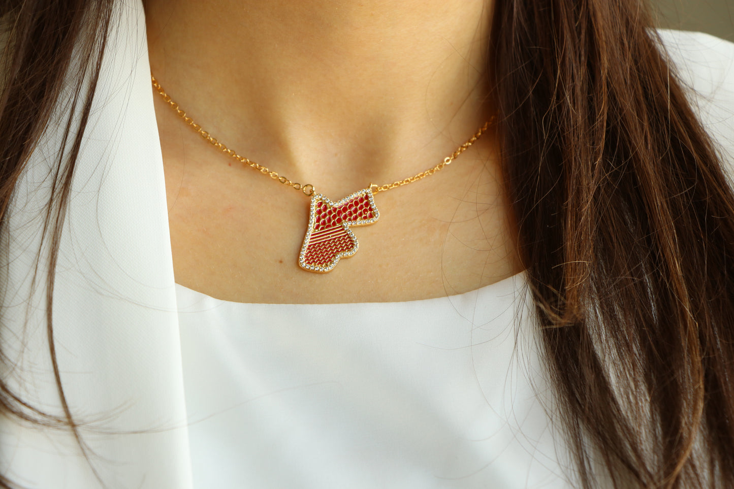 Luxury Golden Red Zircon JORDAN Country Map Gold & Red Colors - Pendant Necklace