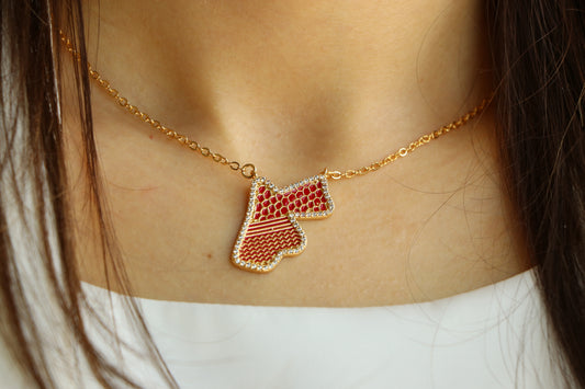 Luxury Golden Red Zircon JORDAN Country Map Gold & Red Colors - Pendant Necklace