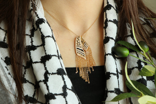 NEW Luxury Golden Zircon Palestinian Keffiyeh Scarf Gold & Black Colors - Pendant Necklace