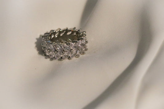 Fancy Silver Crystal Leaf Zirconia Ring