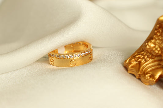 LUXURY Golden Iconic Love Ring Studded with Zircon Stones