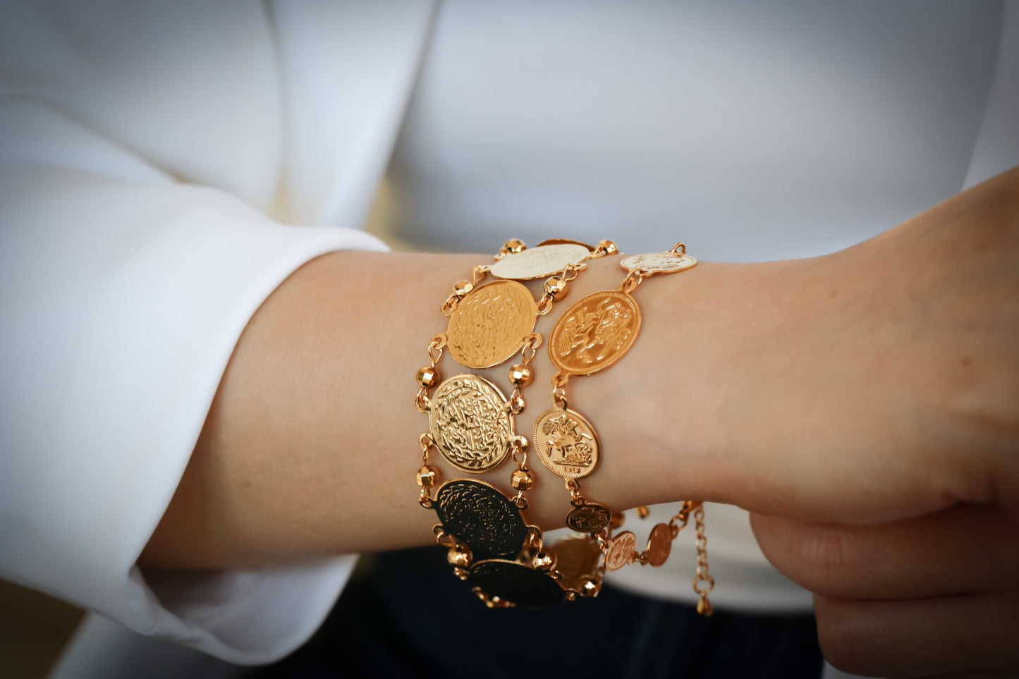 Iconic Gold Multi Sizes Lyra Coins Chain Bracelet