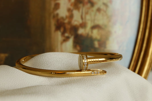 Iconic Wide Nail Bangle Bracelet with Zircon - High Quality 18k Gold Plated Statement Piece