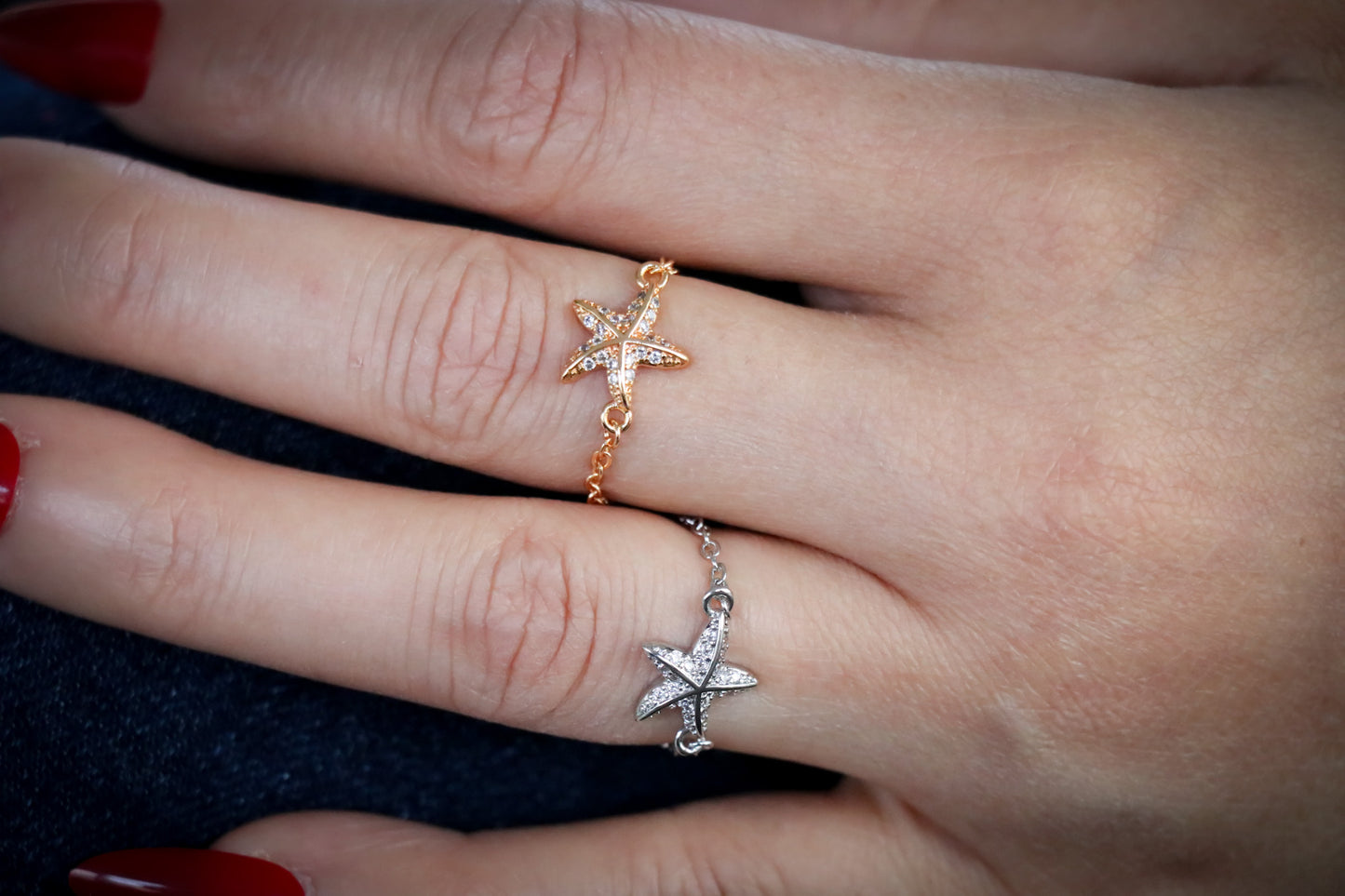 Mermaid Star Zircon Charm Delicate Chain Ring