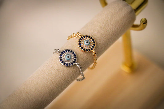 Lucky Turkish Evil Eye Charm Zircon Delicate Chain Ring