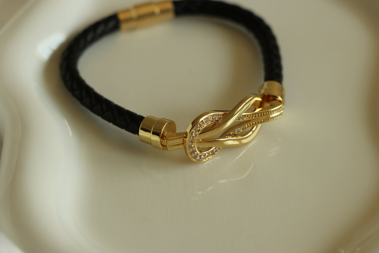 Juliana Black Leather Bangle