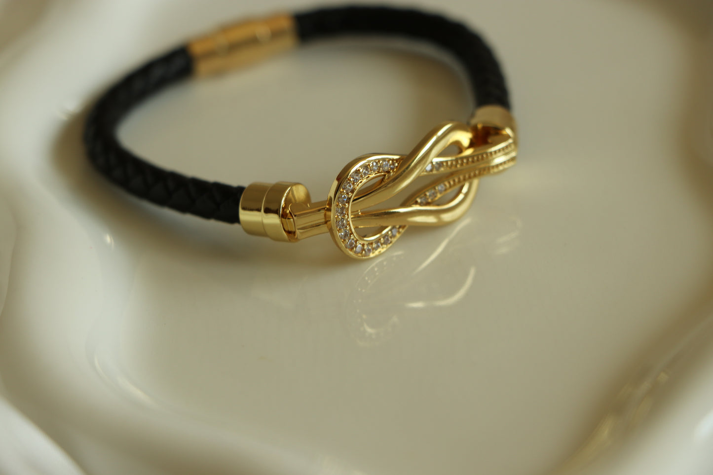 Juliana Black Leather Bangle