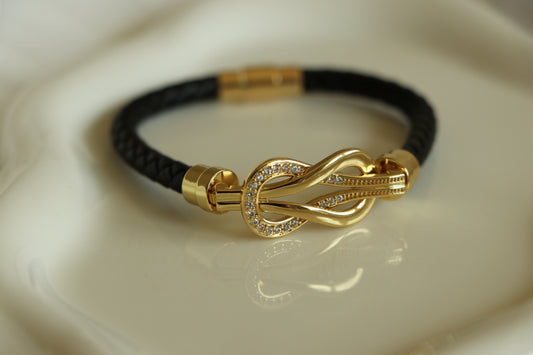 Juliana Black Leather Bangle