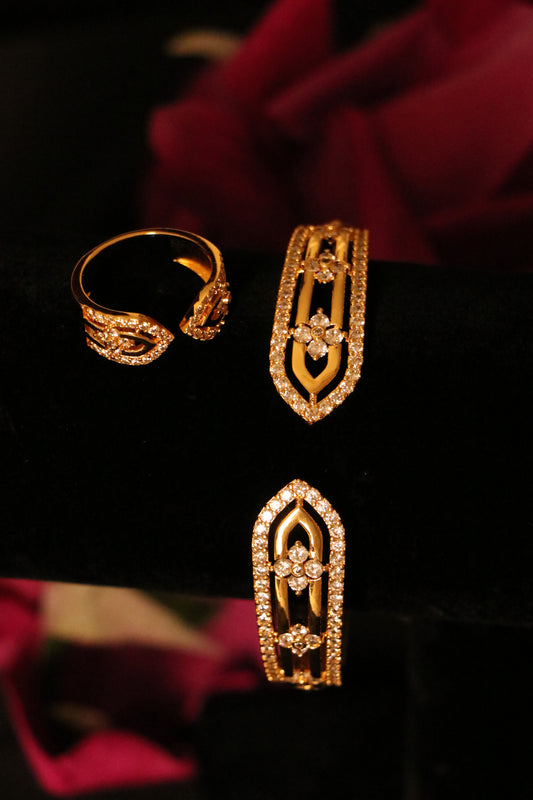 ROYAL Princess Flower Half Set Stud with Zircon Stones - High Quality 18k Gold Plated Statement Design