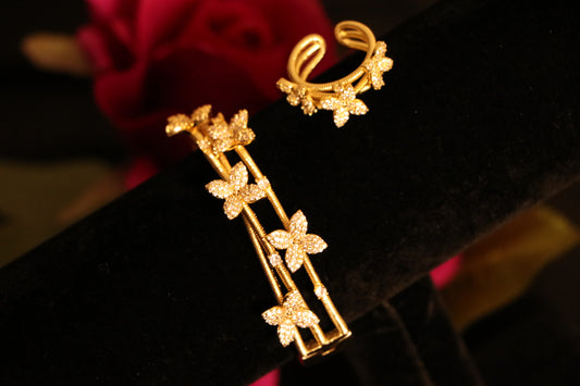 Luxe 3D FLORA Set Stud with Zircon Stones - High Quality 18k Gold Plated Statement Design