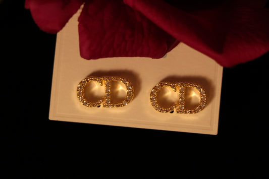 CD Stud Earrings Studded with full Zircon