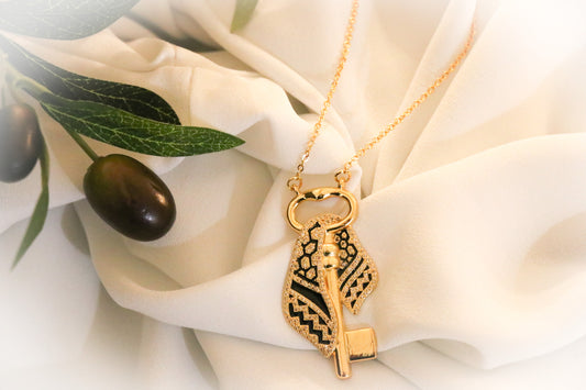 Luxury Golden Zircon Return Key with Palestinian keffiyeh Pendant Necklace