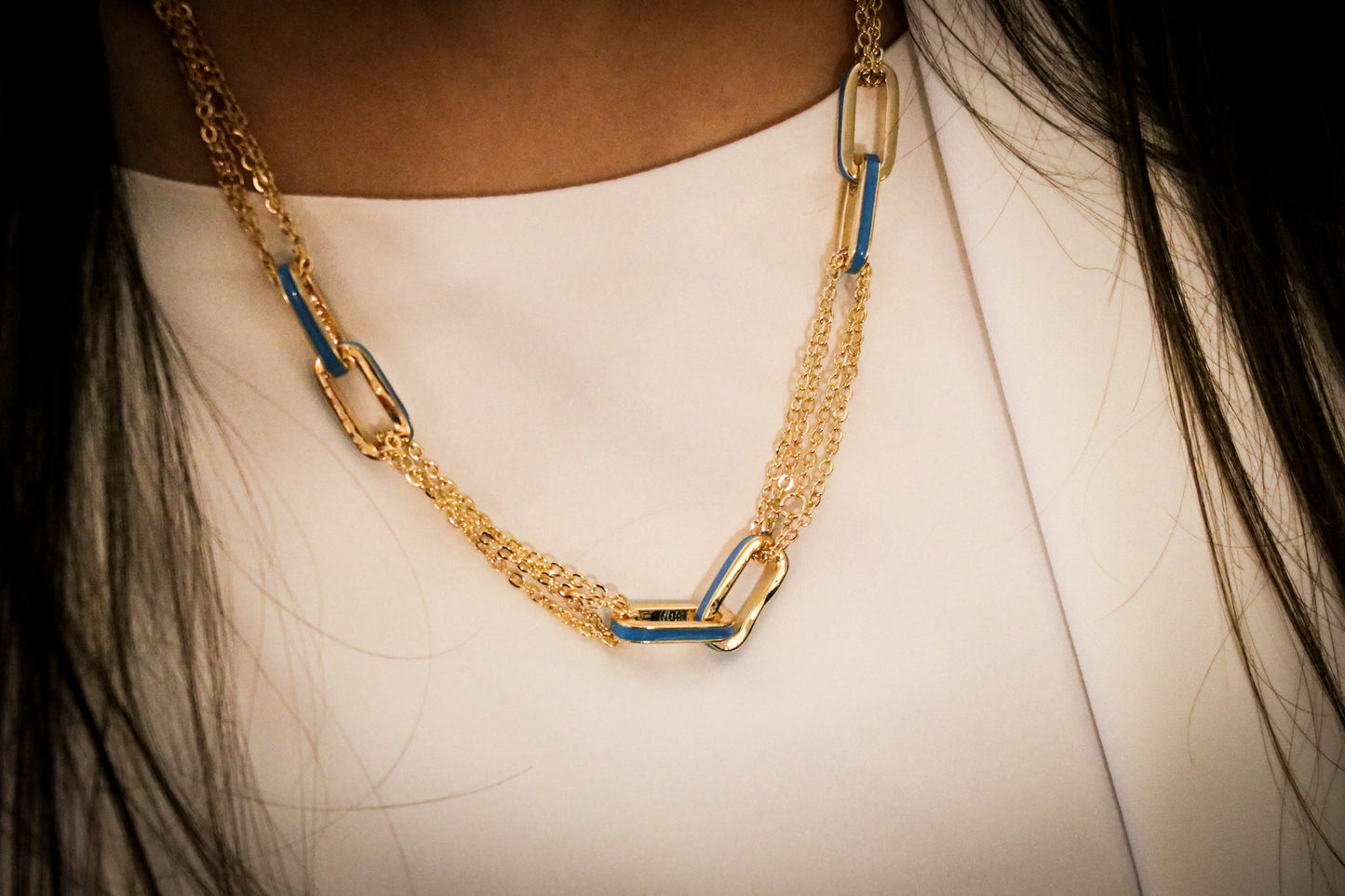 Double Interlocking Paper Clip Link Chain Necklace in Yellow Gold with ...