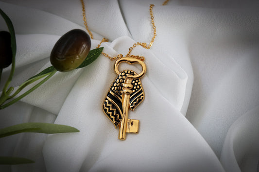 Luxury Return Key with Palestinian keffiyeh Pendant Necklace (without Zircon)