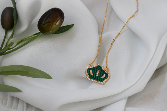 Golden Zircon Green Royal crown Necklace