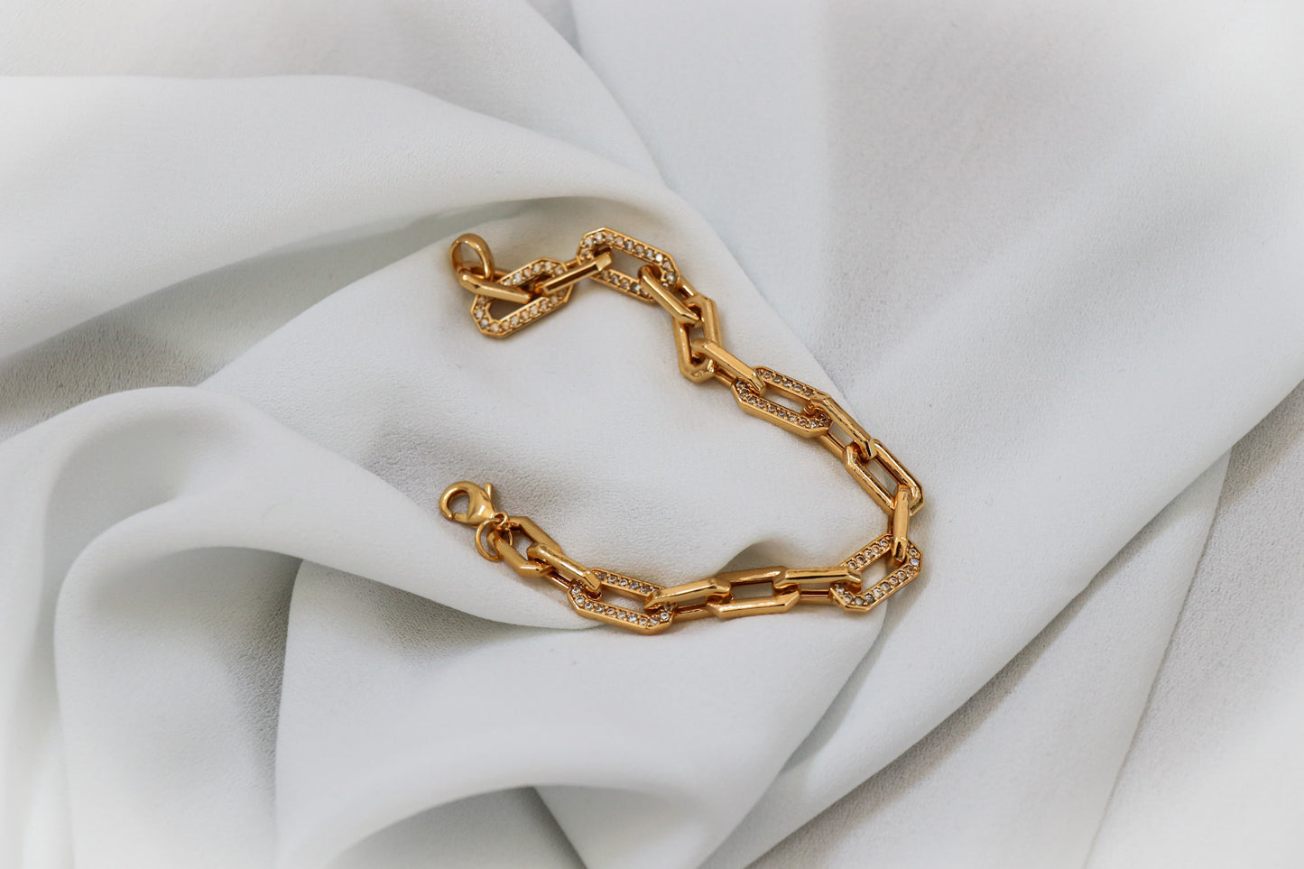 Gold & Zircon Graduated Link Chain Bracelet