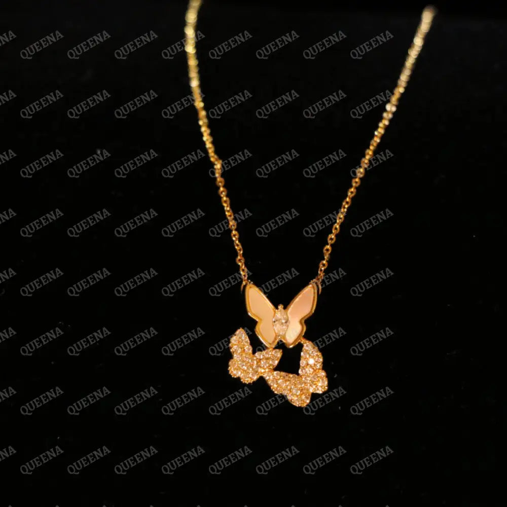Adorable Three Crystals Butterflies Necklace - Necklaces