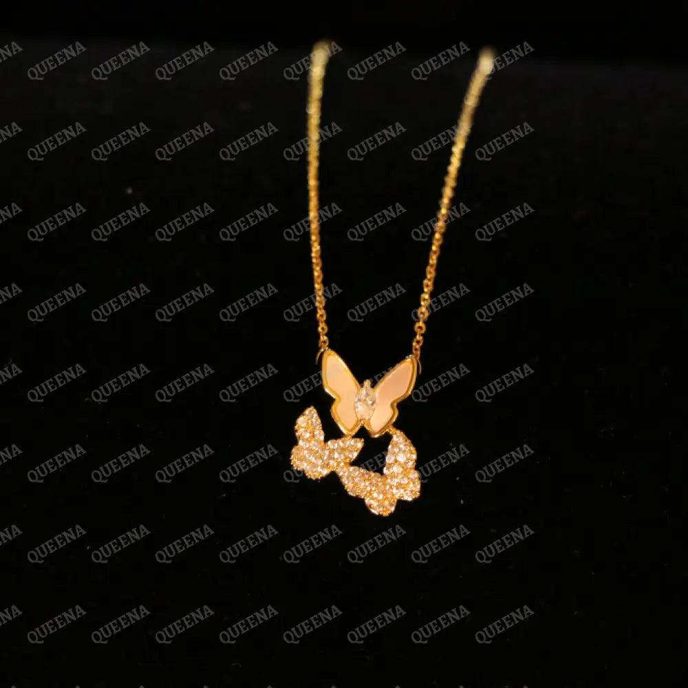 Adorable Three Crystals Butterflies Necklace - Necklaces