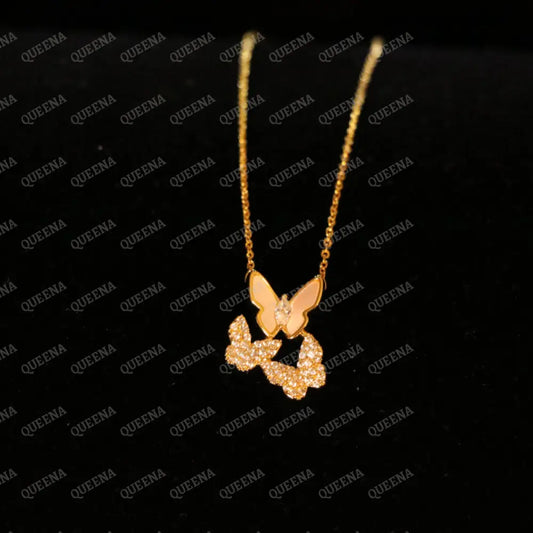 Adorable Three Crystals Butterflies Necklace - Necklaces