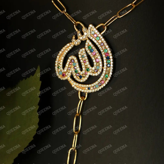 ’ALLAH’ Name Linkchain Necklace studded with Colorful Crystals and Zircon Necklaces