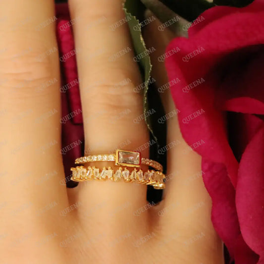 Aurora Solitaire Double Layer Ring Studded with Full Crystals and Zircon - Adjustable (Free Size) Rings
