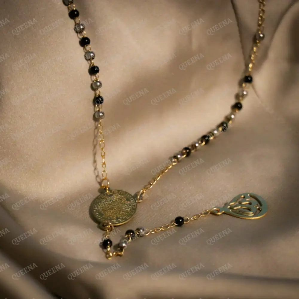 Ayat Kursi And Allah Rosary - Necklace Black Crystal Beads Necklaces