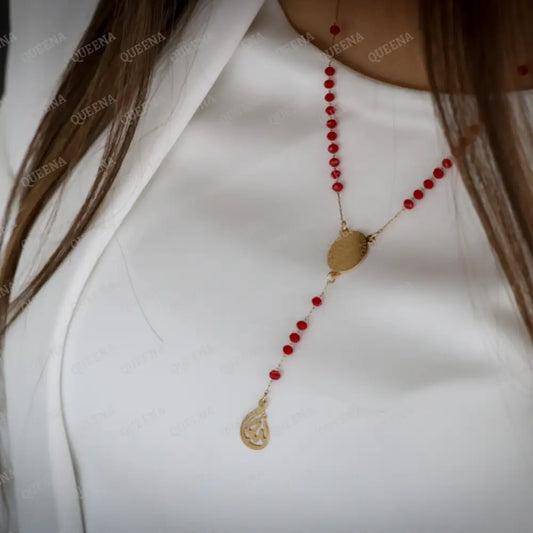 Ayat Kursi And Allah Rosary - Red Rubi Beads Necklace Necklaces