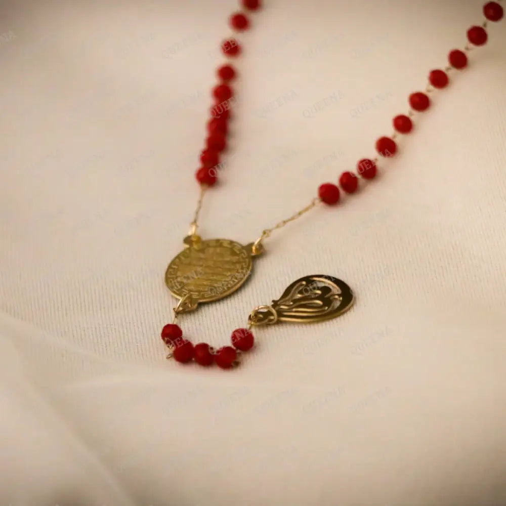 Ayat Kursi And Allah Rosary - Red Rubi Beads Necklace Necklaces