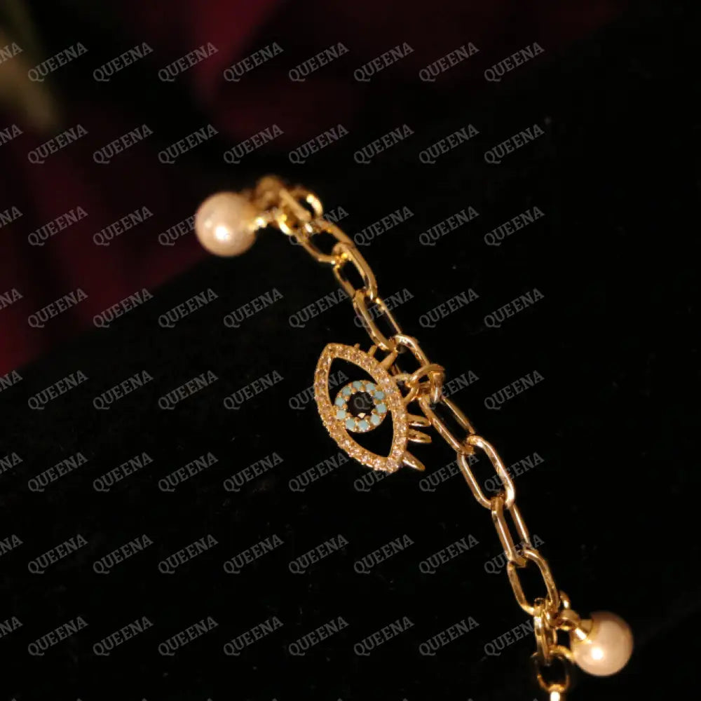 Blue Eye with Pearls Chain Bracelet Bracelet