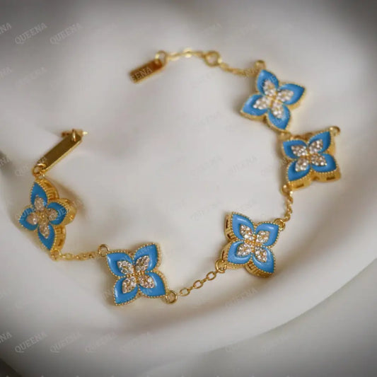 Blue Fayrouzi 18K Gold Plated- Roberto Coin Princess Flowers & Turquoise Bracelet