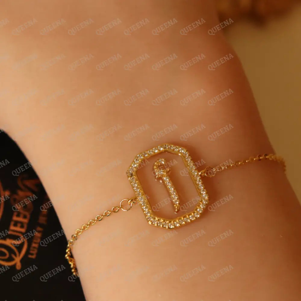 Calligraphed Arabic Initial Bracelet Studded with Full Zircons Bracelet