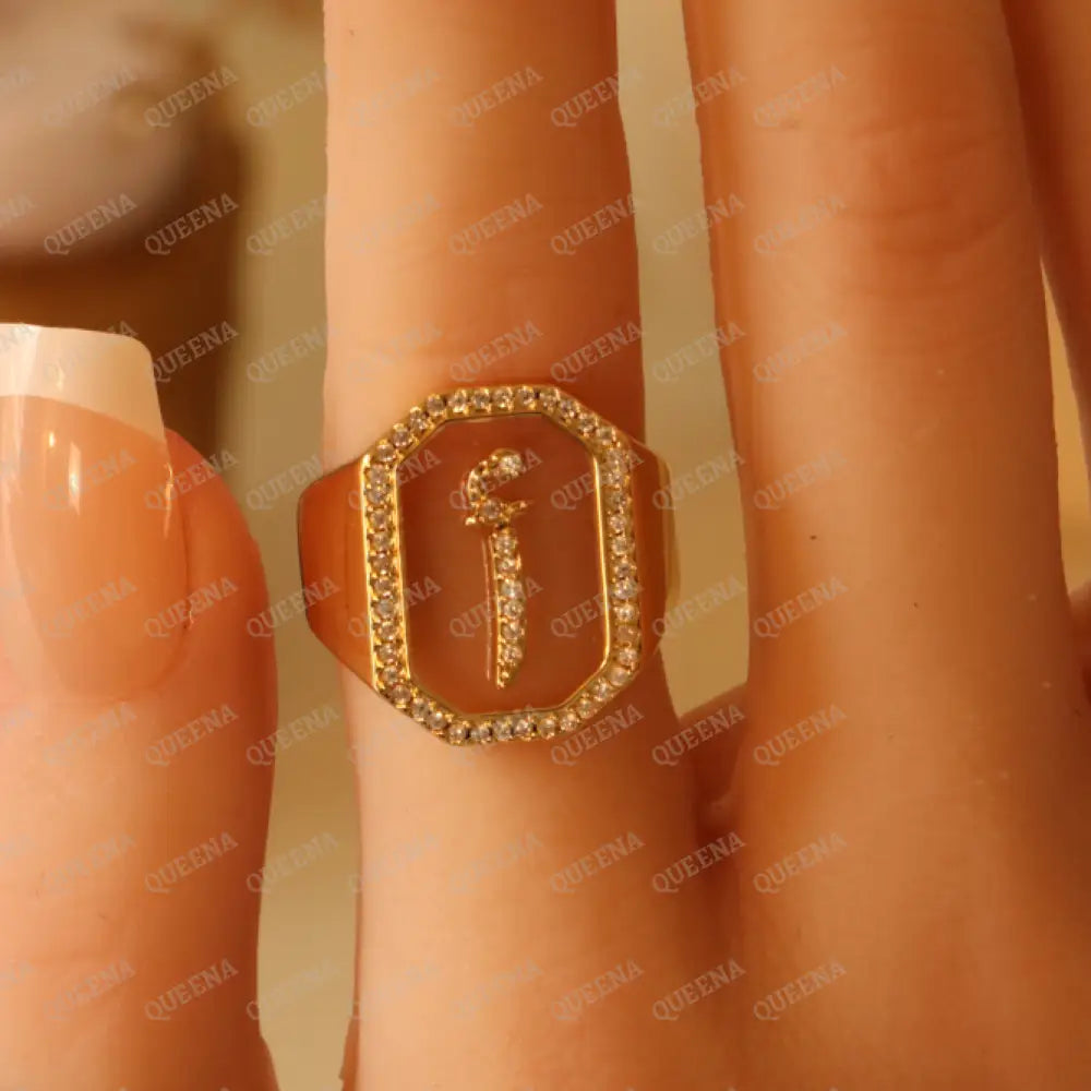 Calligraphed Arabic Initial RING Studded with Full Zircons / Adjustable Ring (Free Size) Rings