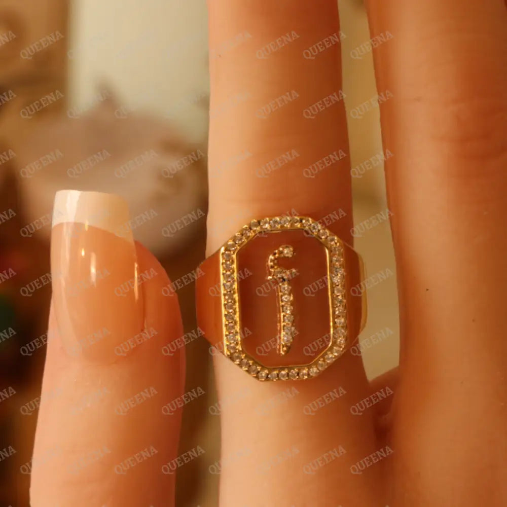 Calligraphed Arabic Initial RING Studded with Full Zircons / Adjustable Ring (Free Size) Rings