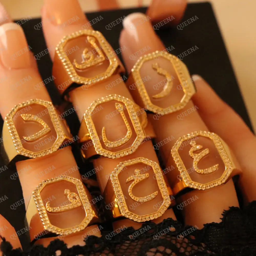 Calligraphed Arabic Initial RING Studded with Full Zircons / Adjustable Ring (Free Size) Rings