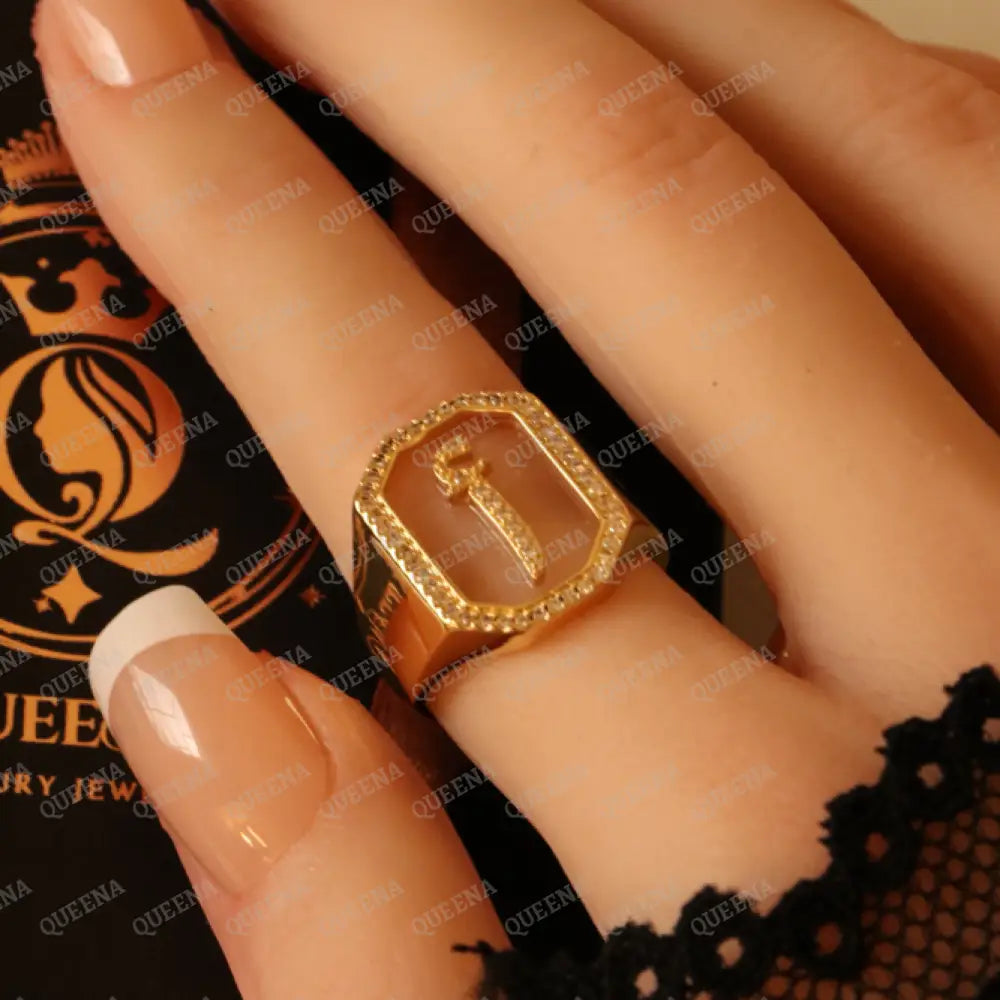 Calligraphed Arabic Initial RING Studded with Full Zircons / Adjustable Ring (Free Size) Rings