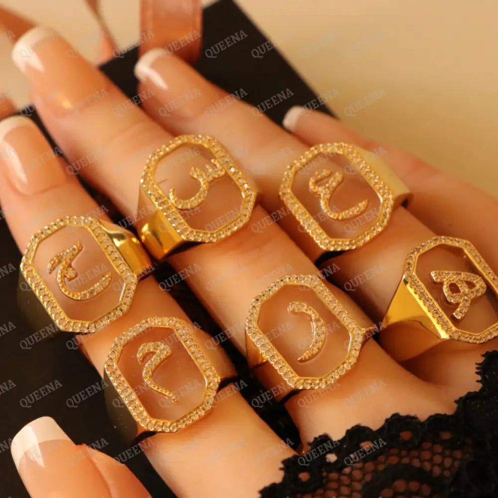 Calligraphed Arabic Initial RING Studded with Full Zircons / Adjustable Ring (Free Size) Rings