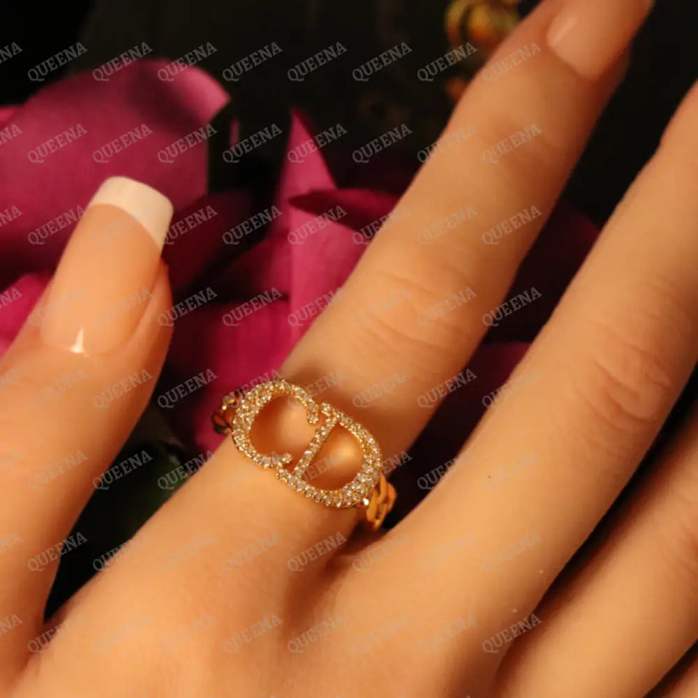 CD Ring Studded with Zircons - Adjustable (Free Size) Rings