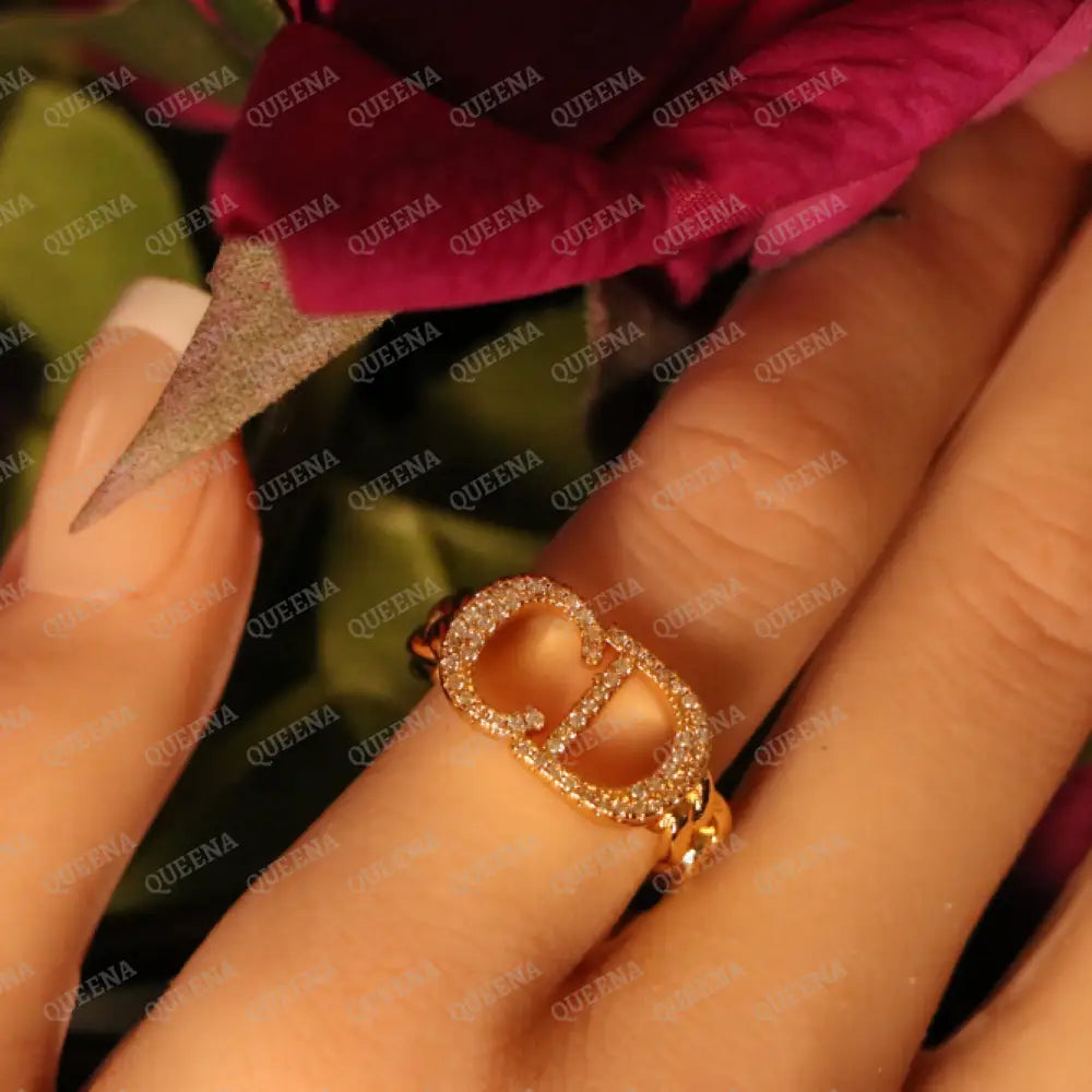 CD Ring Studded with Zircons - Adjustable (Free Size) Rings